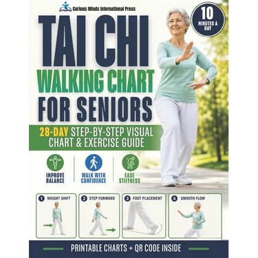Tai Chi Walking Chart for Seniors: A 28-Day Step-by-Step Guide with Printable Visual Charts and Gentle Exercises to Improve Balance, Ease Stiffness, a