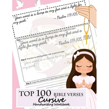 Top 100 Bible Verses Cursive Handwriting Workbook: Learning Cursive Handwriting Practice Sentences with Bible Verses to Memorize Are Powerful and Insp