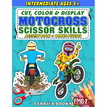 Motocross Scissor Skills: Cut, color and create. Educational Activity Book for Kids ages 5+