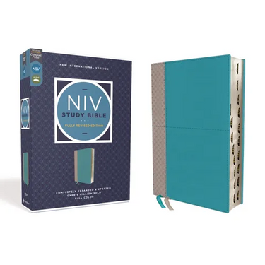 NIV Study Bible, Fully Revised Edition, Leathersoft, Teal/Gray, Red Letter, Thumb Indexed, Comfort Print