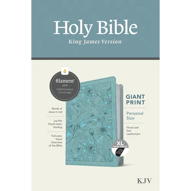 KJV Personal Size Giant Print Bible, Filament Enabled (Leatherlike, Floral Leaf Teal, Indexed, Red Letter)