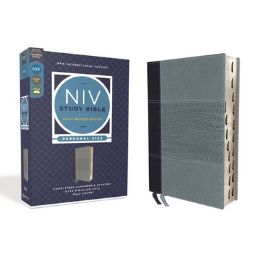NIV Study Bible, Fully Revised Edition, Personal Size, Leathersoft, Navy/Blue, Red Letter, Thumb Indexed, Comfort Print