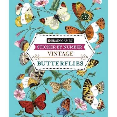 Brain Games - Sticker by Number - Vintage: Butterflies (28 Images to Sticker)