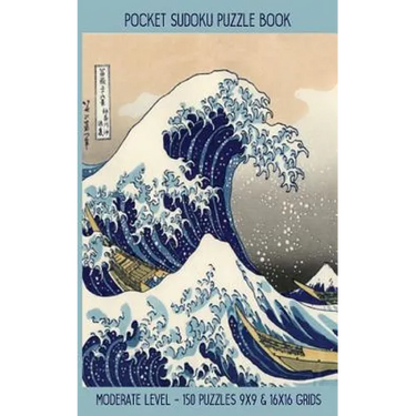 Pocket Sudoku Puzzle Book: Moderate Level - 150 puzzles 9x9 & 16x16 grids Great Wave off Kanagawa Travel Size Paperback Notebook