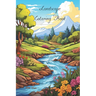 Lanscape Coloring Book for Adults with fields, mountains, ocean, flowers, forests and cozy houses