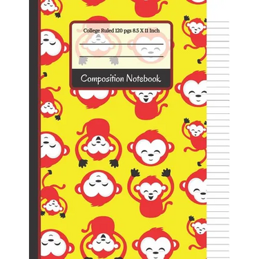 Composition Notebook: Bright Red & Yellow Monkey College Ruled Notebook for Girls, Boys, Kids, School, Students and Teachers