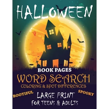 Halloween Book Pages Word Search Coloring & Spot Differences Large Print for Teens and Adults Bootiful Spooky: English Version 80 Puzzles