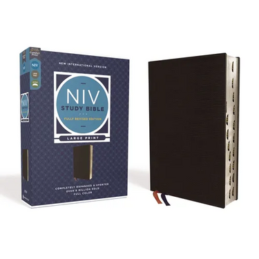 NIV Study Bible, Fully Revised Edition, Large Print, Bonded Leather, Black, Red Letter, Thumb Indexed, Comfort Print