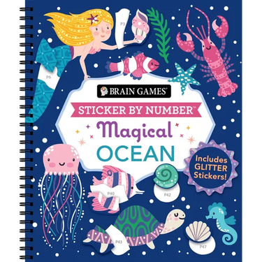Brain Games - Sticker by Number: Magical Ocean (20 Images to Sticker): Includes 2 Glitter Sticker Sheets to Complete Each Image!