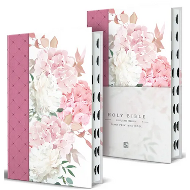KJV Holy Bible, Giant Print Large Format, Hardcover Pink with Flowers with Ribbon Marker, Red Letter, and Thumb Index