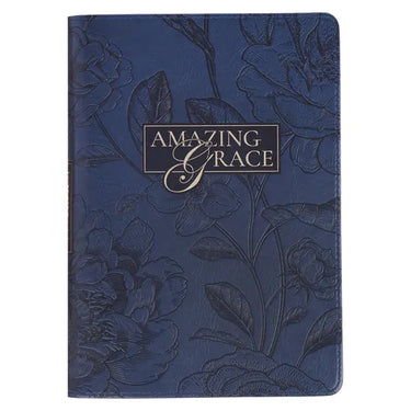 Christian Art Gifts Inspirational Zippered Journal, Amazing Grace Wide Ruled Notebook, Navy Blue Vegan Leather, 336 Lined Pages W/Scripture, (9" X 6.4