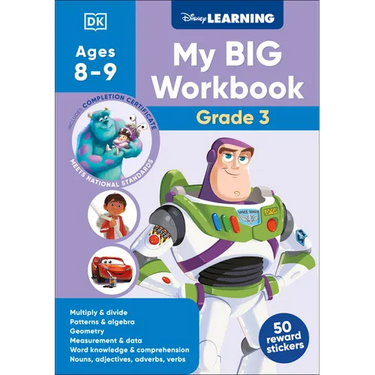 Disney Learning Big Workbook Grade 3: Math & English Workbook for Kids Aged 8-9, Curriculum-Based