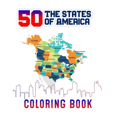 50 The States of America Coloring Book: Fifty State Maps with Capitals and Symbols like Motto Bird Mammal Flower Insect Butterfly or Fruit Perfect Eas