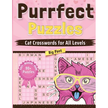 Purrfect Puzzles: Cat Crosswords for All Levels: Easy, Medium, and Hard, Large Print Edition with Kitten and Cat Themes, Over 90 Challen