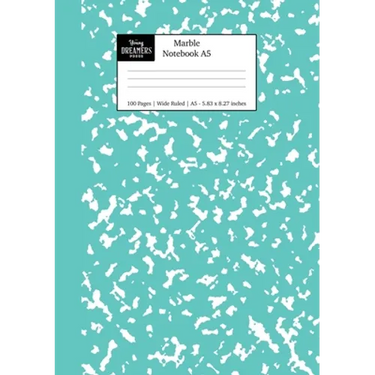 Marble Notebook A5: Turquoise Marble Wide Ruled Journal