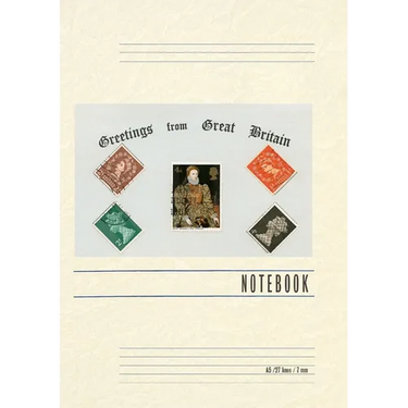 Vintage Lined Notebook Greetings from Great Britain, Stamps