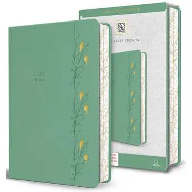 KJV Holy Bible, Large Print Medium Format, Green with Birds Faux Leather W/ Ribbon Marker, Red Letter