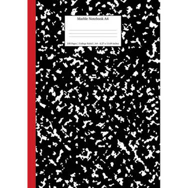 Marble Notebook A4: Black and Red Spine College Ruled Journal