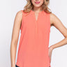 Sleeveless Henley Neck Woven Top - VYSN