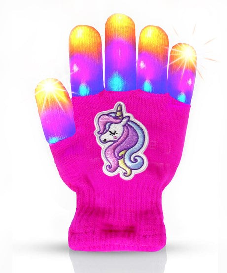 Unicorn LED Light Up Gloves Kid and Teen Sizes Colors for Girls and Boys by The Noodley - Vysn