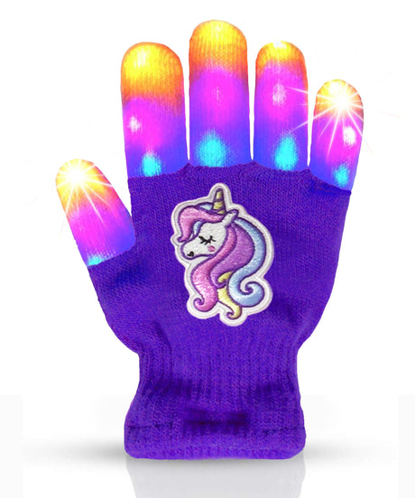 Unicorn LED Light Up Gloves Kid and Teen Sizes Colors for Girls and Boys by The Noodley - Vysn