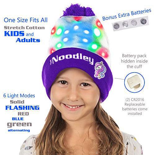 LED Light Up Glow Unicorn Beanie Hat with Pom Gifts for Girls Kids and Boys (One Size) by The Noodley - Vysn