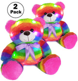 Rainbow Lites Teddy Bear Glow Plush LED Night Light Up Stuffed Animal 2 Pack Set (16 inch) by The Noodley