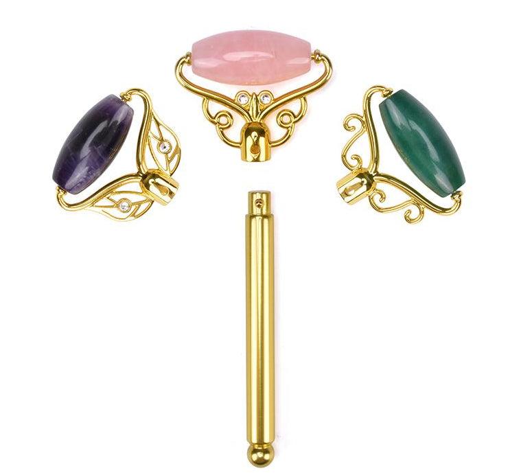 Limited Edition - Magic Wand - Jade, Rose Quartz, Amethyst Facial Roller w/ Stand by ZAQ Skin & Body