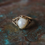 Vintage 1970's Pearl Bead Ring Antiqued 18k Gold Electroplated Made in USA by PVD Vintage Jewelry