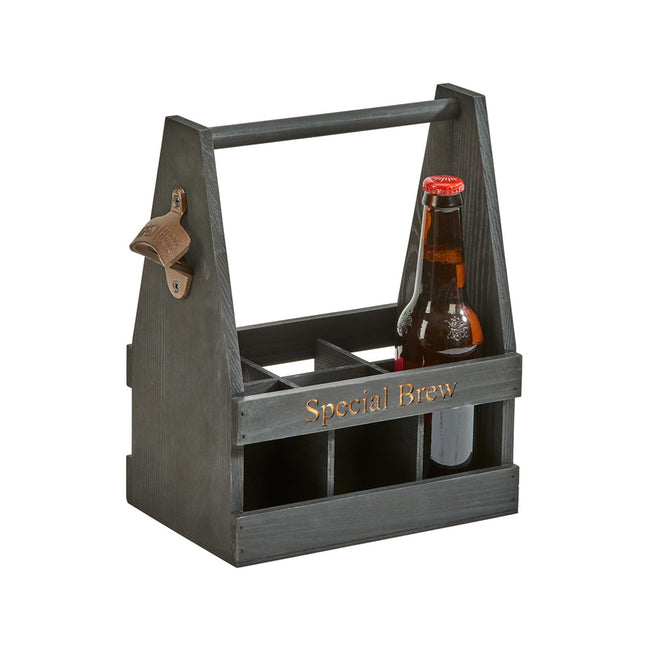 Black Wood 6 Bottle Beverage Caddy with Opener by Creative Gifts