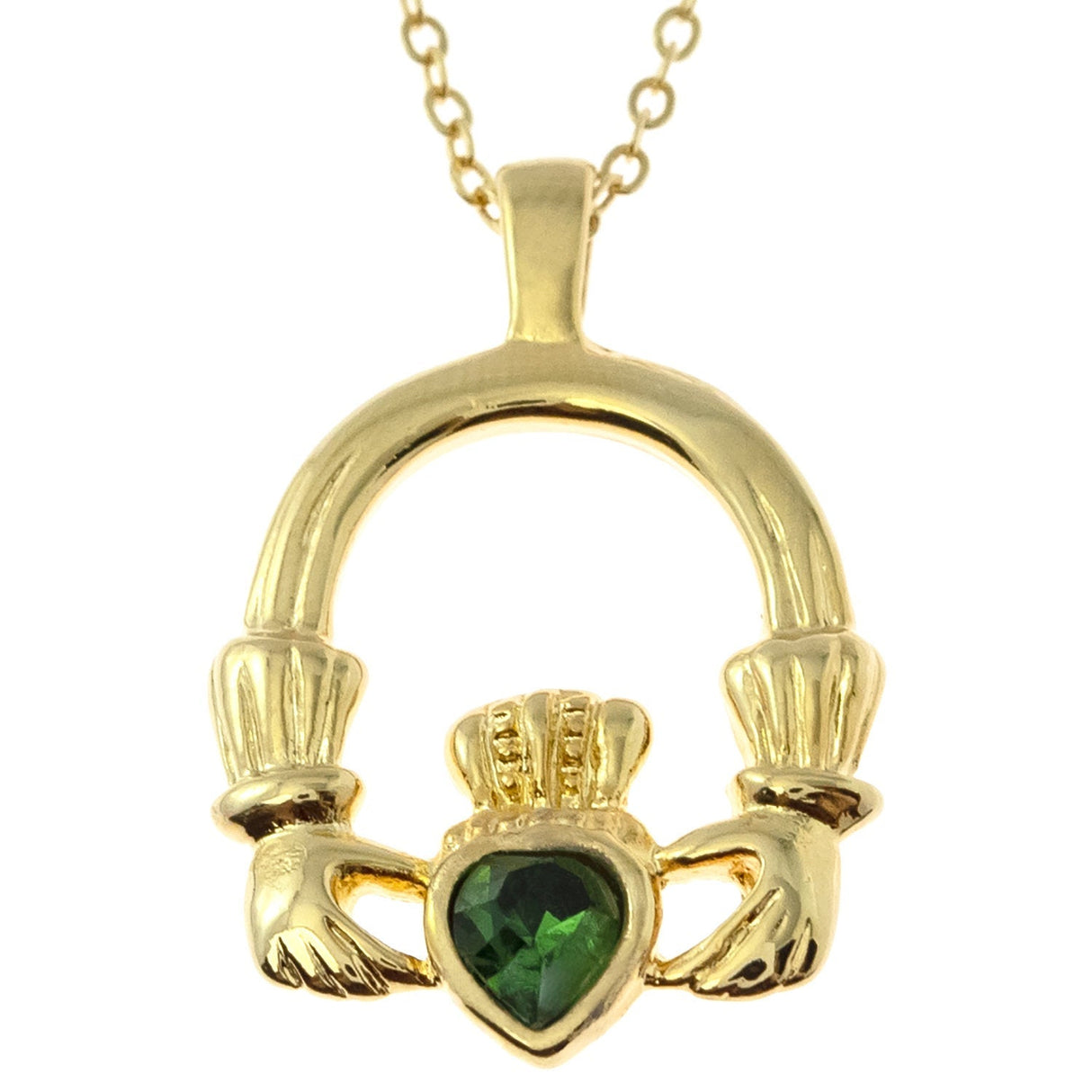 Vintage Claddagh Necklace Austrian Heart Crystal 18k Yellow Gold Electroplated Made in the USA by PVD Vintage Jewelry