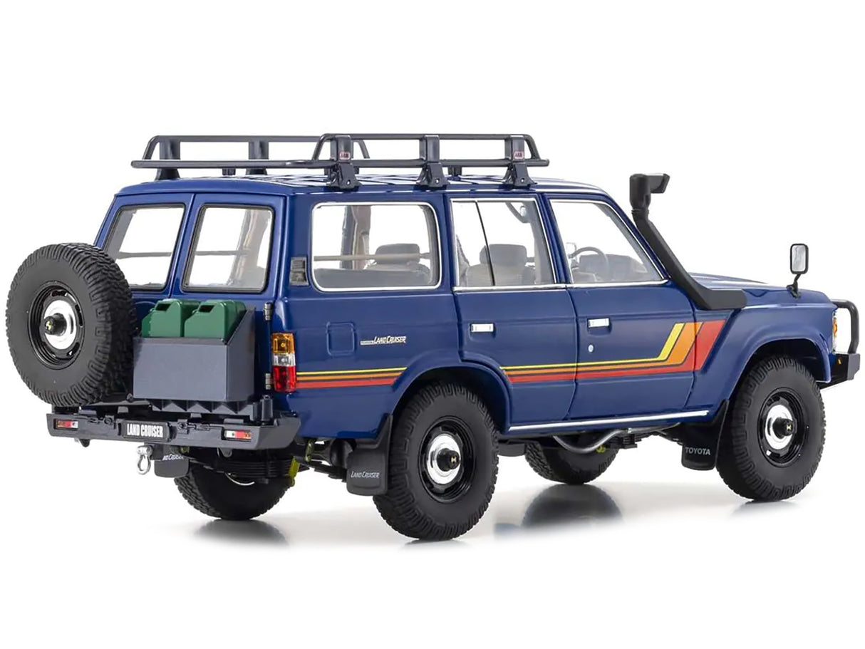 Toyota Land Cruiser 60 RHD (Right Hand Drive) Blue with Stripes and Roof Rack with Accessories 1/18 Diecast Model Car by Kyosho