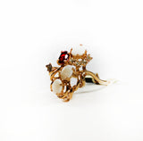 Vintage Genuine Opals Cluster with Austrian Crystals 18k Yellow Gold Plated Cocktail Ring by PVD Vintage Jewelry