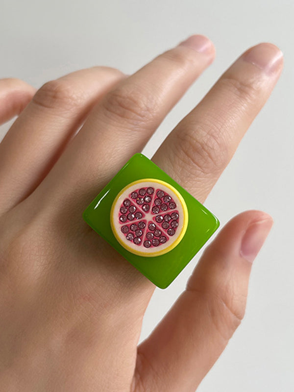 Geometric Fruit  Rhinestone Rings Accessories by migunica