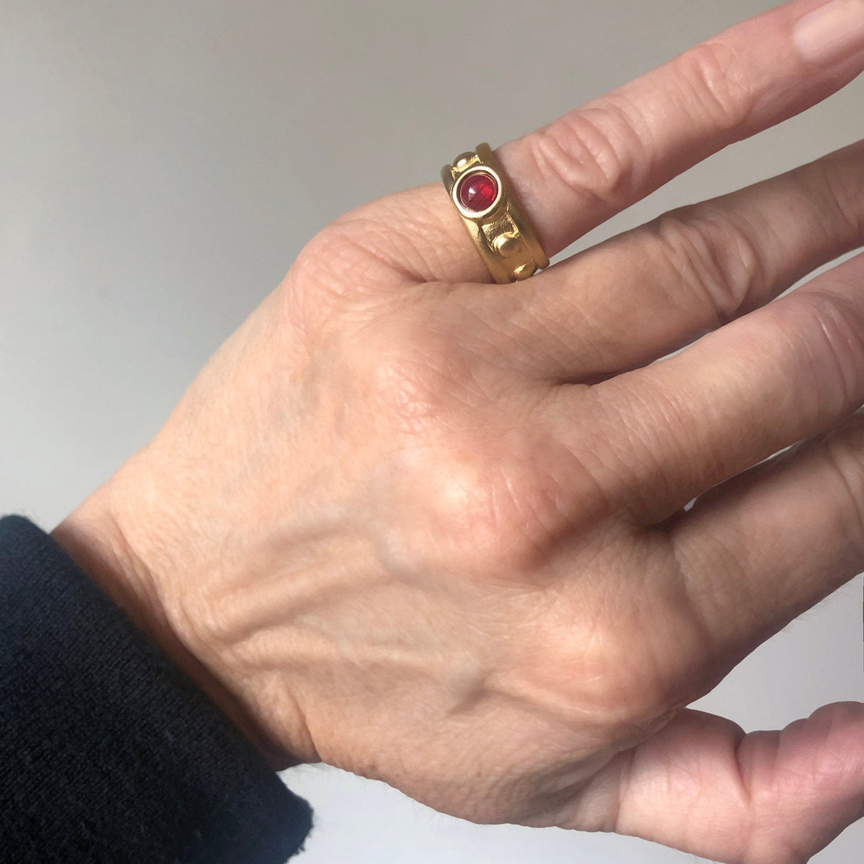 Vintage Ring 1970s Sapphire Cabocon Glass Ring 18k Brushed Gold September Birthstone #R3095 by PVD Vintage Jewelry