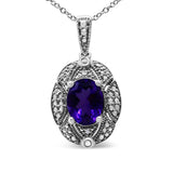 .925 Sterling Silver Diamond Accent and 9x7mm Purple Oval Amethyst Gemstone Pendant 18" Necklace (I-J Color, I1-I2 Clarity) by Infinite Jewels