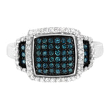 Black Rhodium Plated .925 Sterling Silver 1/2 Cttw White & Blue Diamond Square Halo Cocktail Ring (Fancy Blue & H-I Color, I2-I3 Clarity) by Infinite Jewels