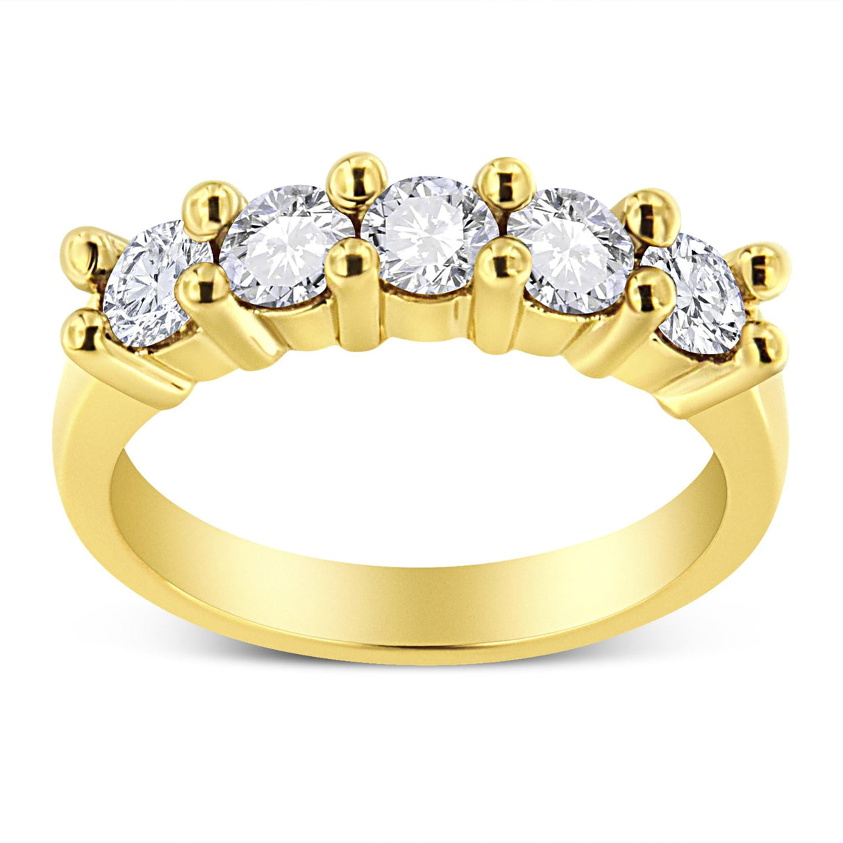 14K Yellow Gold Plated .925 Sterling Silver 1.0 Cttw Shared Prong-set Round Diamond 5 Stone Band Ring (J-K Color, I1-I2 Clarity) by Infinite Jewels