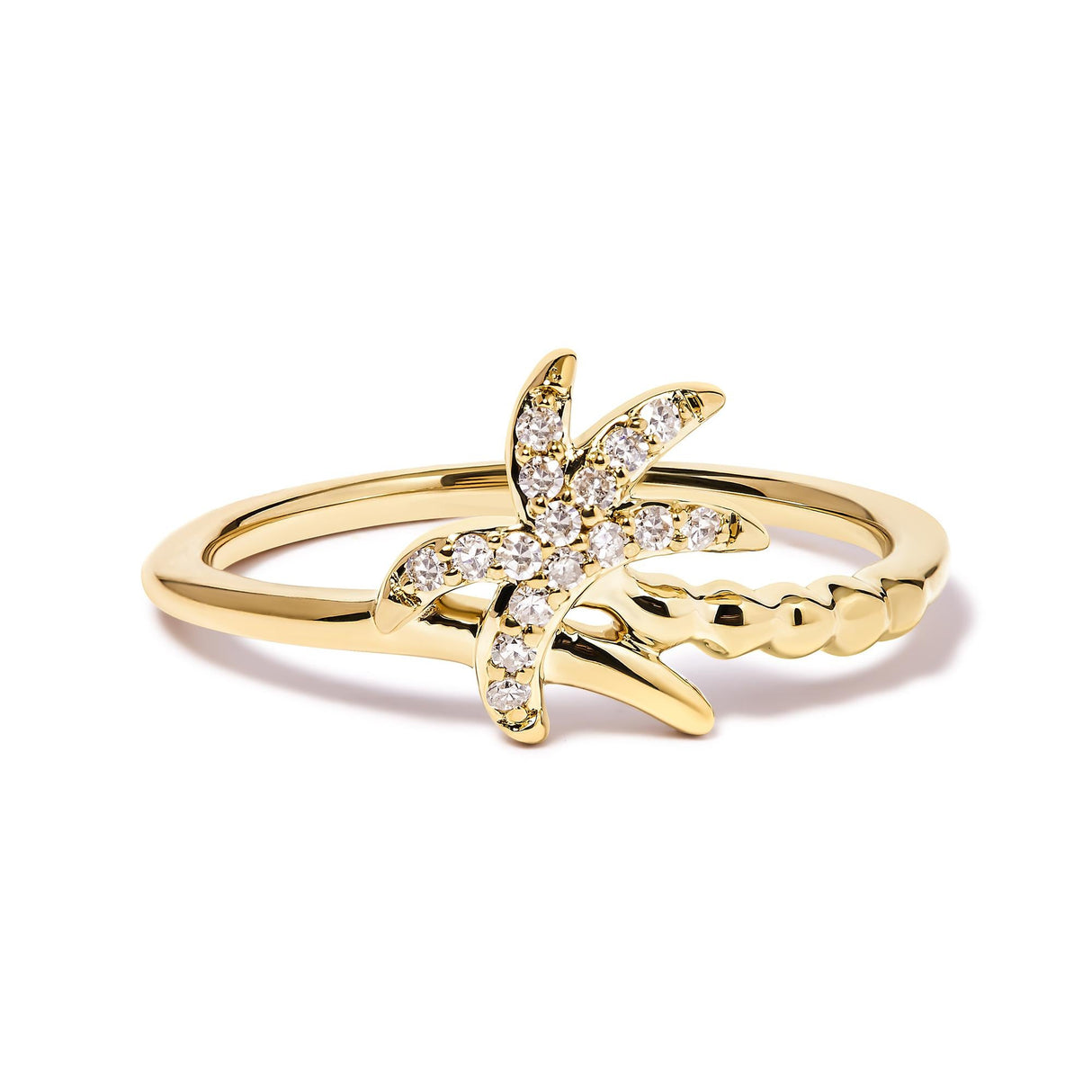 10K Yellow Gold 1/10 Cttw Diamond  Palm Tree Statement Ring (H-I Color, I1-I2 Clarity) by Infinite Jewels