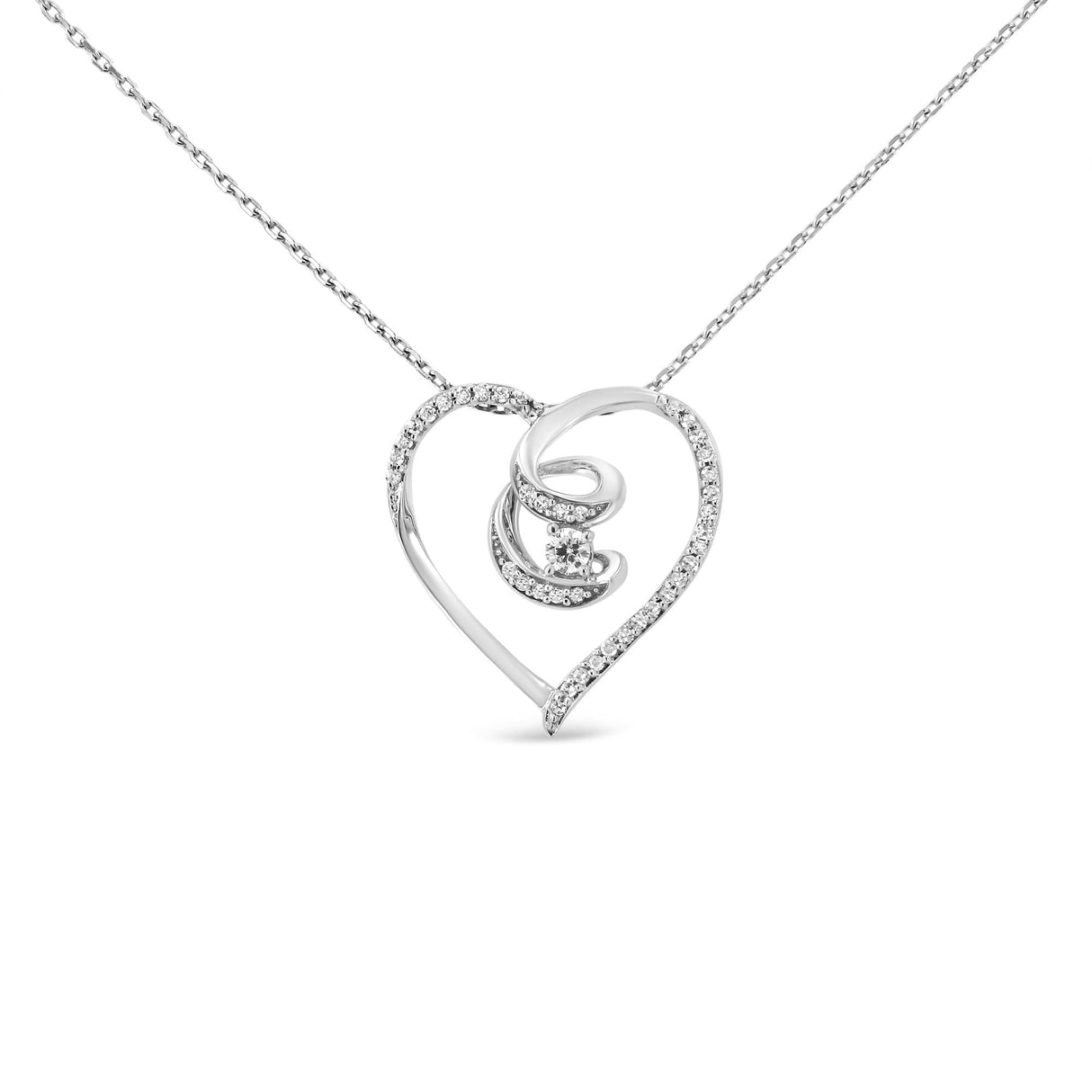 .925 Sterling Silver 1/4 Cttw Brilliant-Cut Diamond Open Heart Twisted Awareness Ribbon 18" Pendant Necklace (H-I Color, I1-I2 Clarity) by Haus of Brilliance