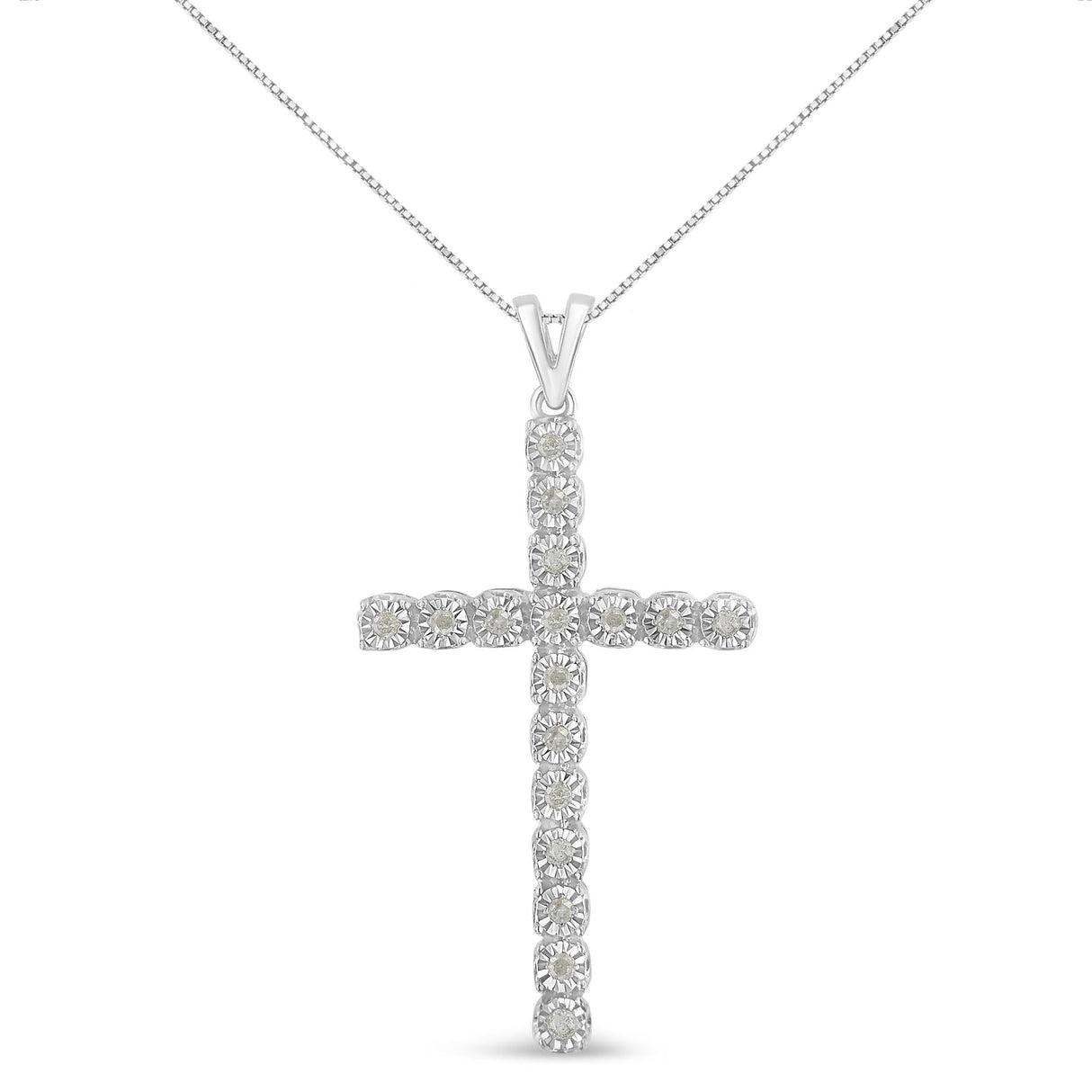 .925 Sterling Silver 1/4 Cttw Diamond Miracle Set Cross Unisex Pendant Necklace 18" (I-J Color, I3 Clarity) by Haus of Brilliance