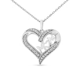 .925 Sterling Silver 1/4 cttw Diamond Engraved "Mom" in Heart Pendant Necklace (I-J Color, I3 Clarity) by Haus of Brilliance