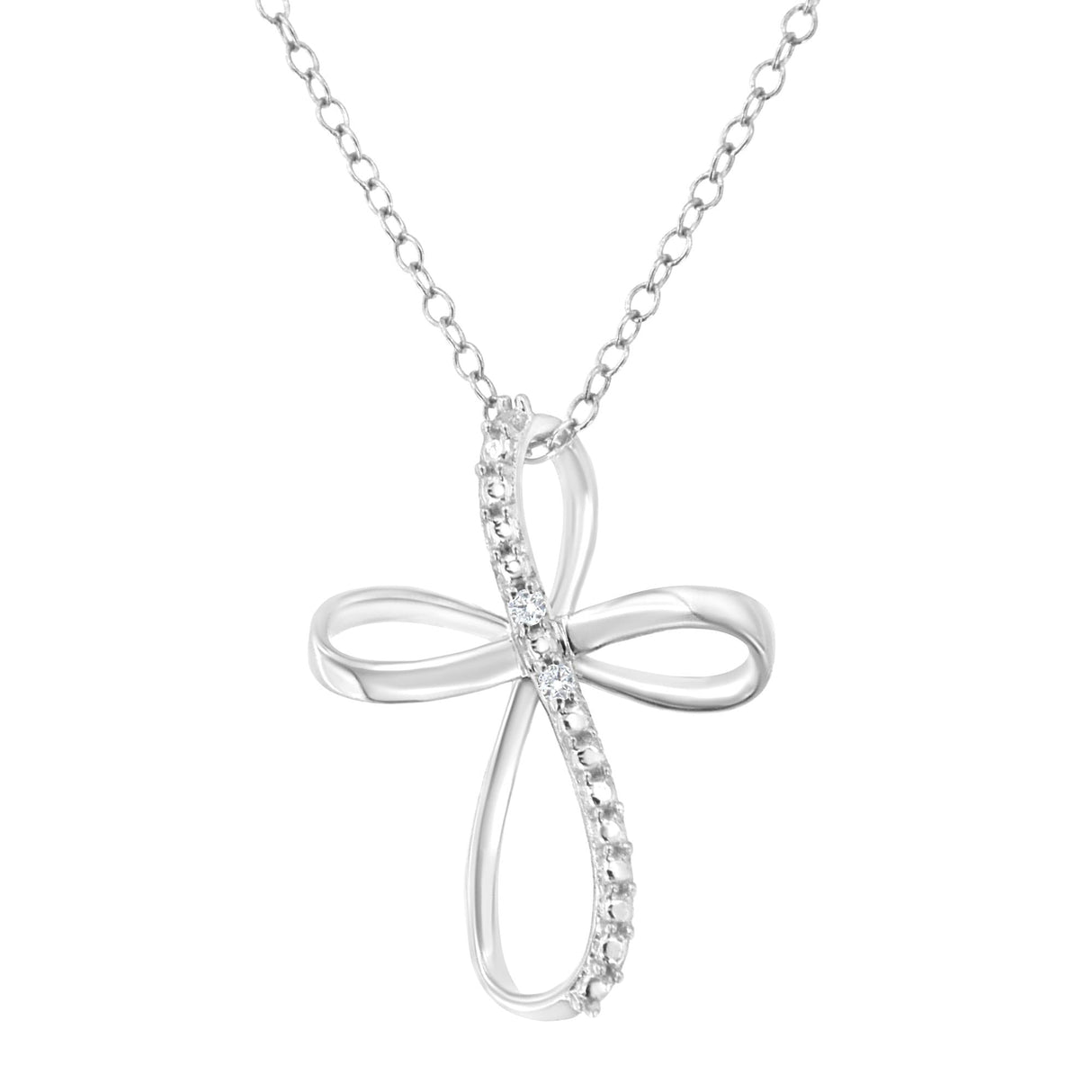 .925 Sterling Silver Diamond Accent Cross Ribbon 18" Pendant Necklace (I-J Color, I2-I3 Clarity) by Infinite Jewels