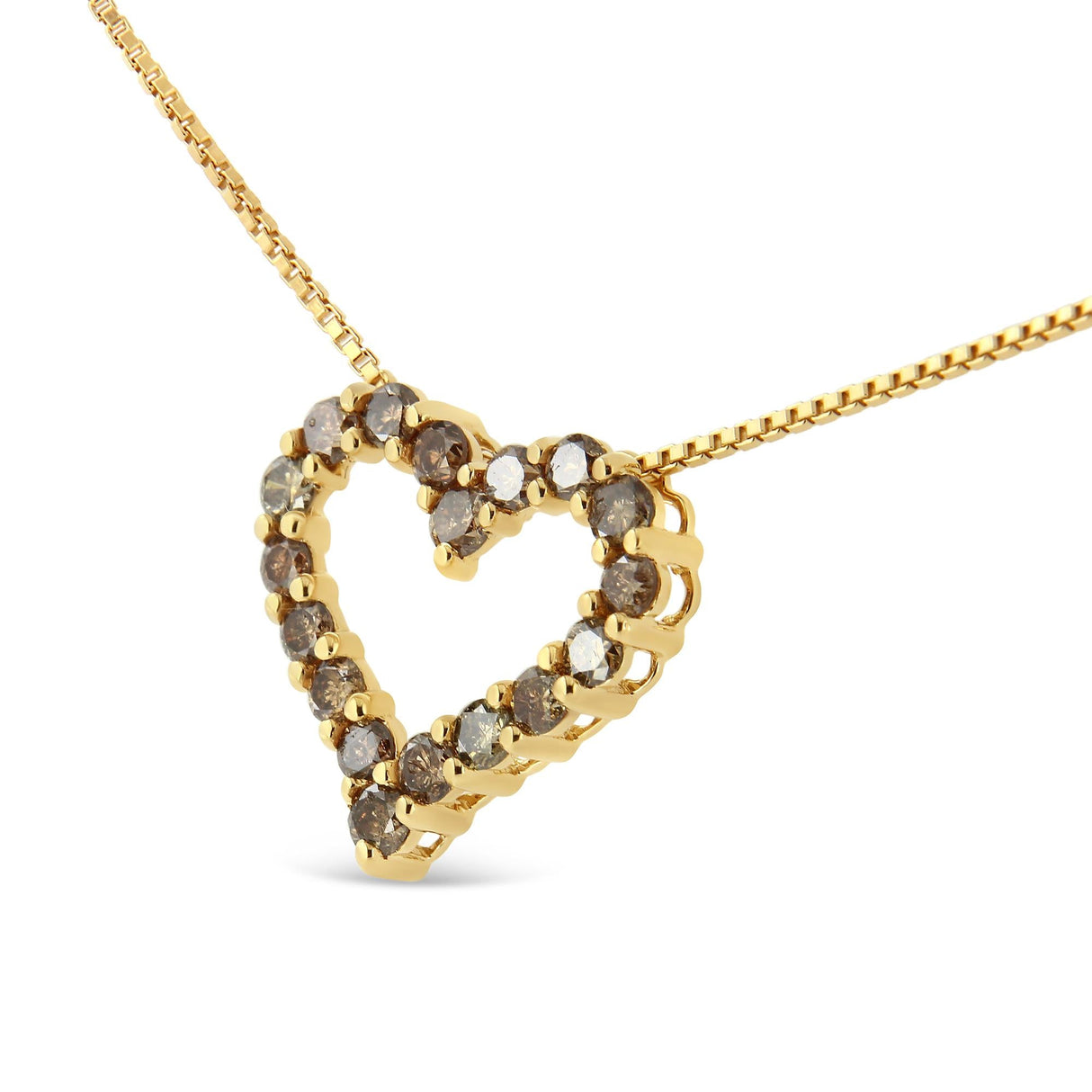 14K Yellow Gold Plated .925 Sterling Silver 1.0 Cttw Champagne Diamond Heart Pendant Necklace (K-L Color, I1-I2 Clarity) - 18" by Infinite Jewels