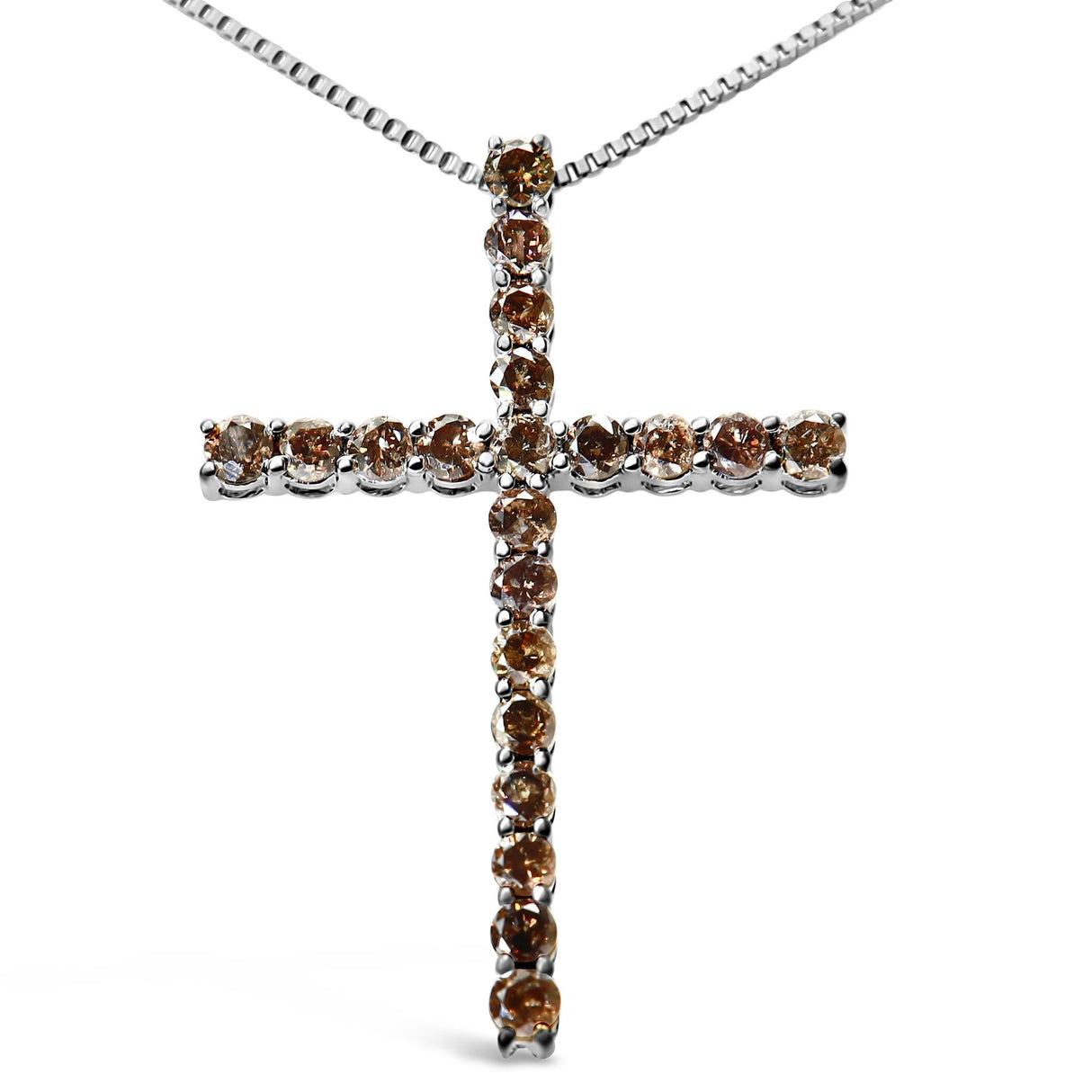 .925 Sterling Silver 1.0 Cttw Champagne Diamond Gold Cross Pendant Necklace for Women (Champagne Color, I1-I2 Clarity)- 18 inch by Infinite Jewels