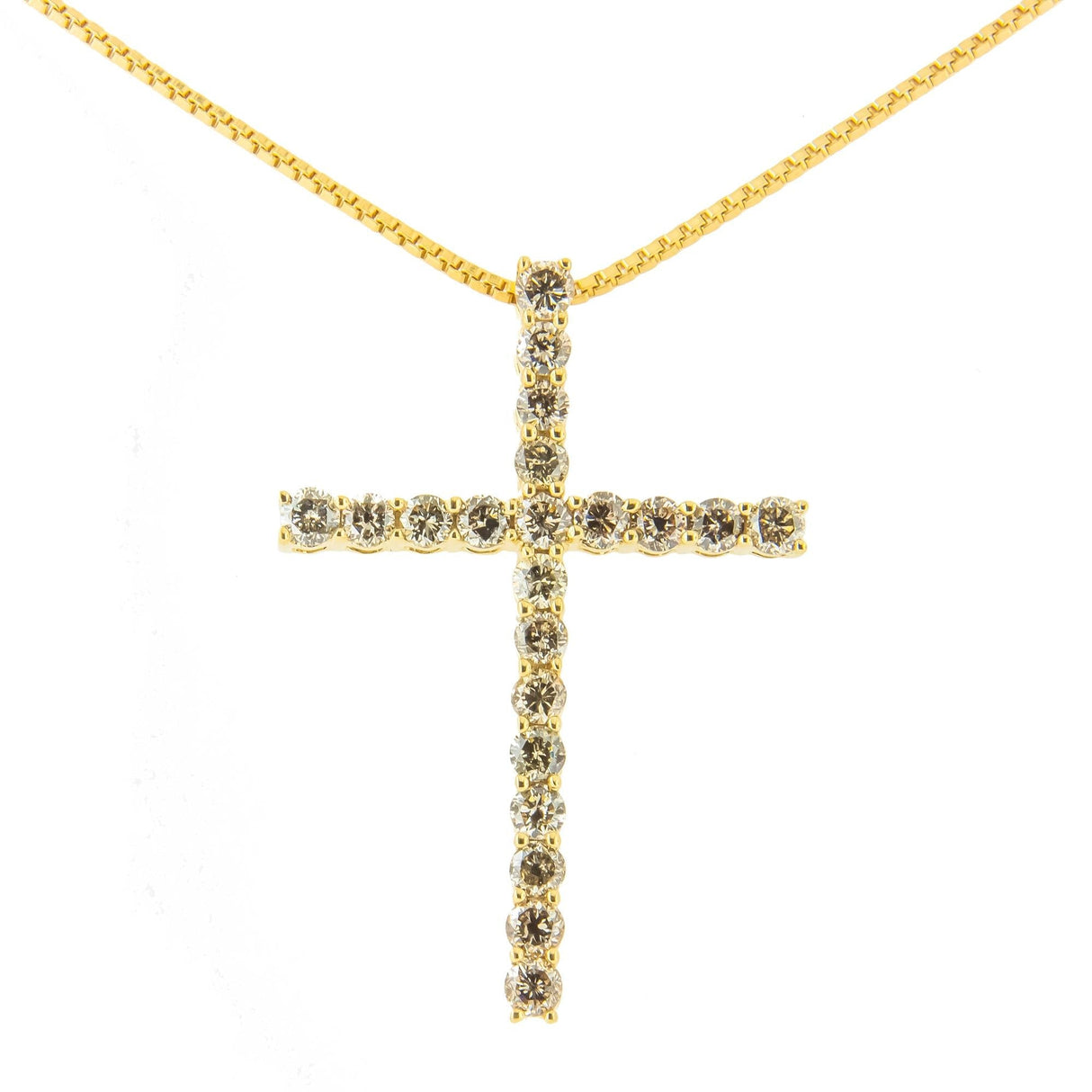 .925 Sterling Silver 1.0 Cttw Champagne Diamond Gold Cross Pendant Necklace for Women (Champagne Color, I1-I2 Clarity)- 18 inch by Haus of Brilliance