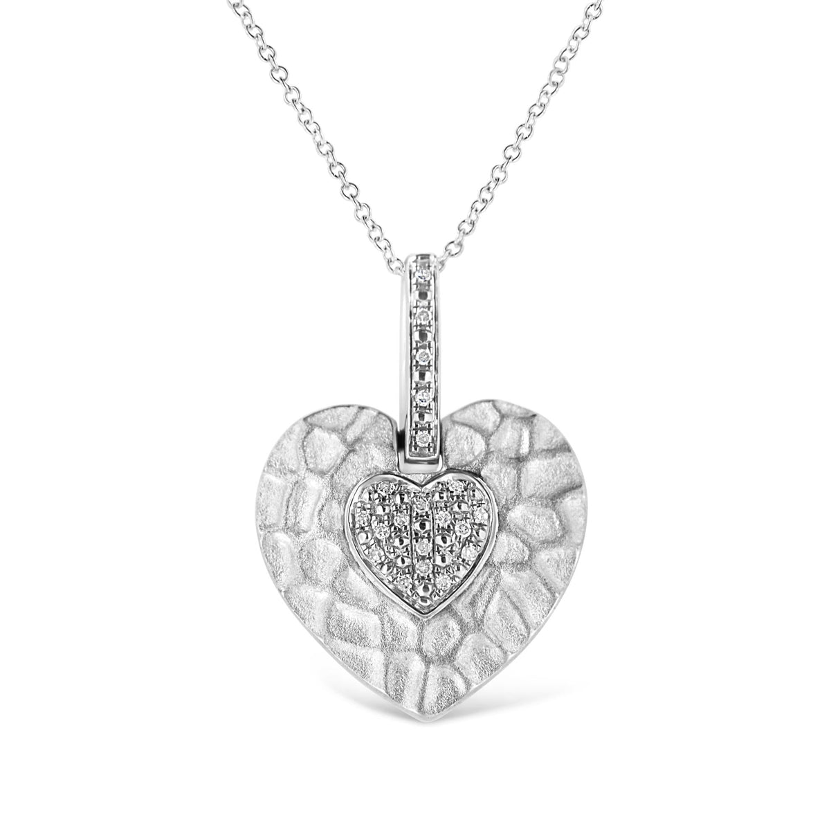 .925 Sterling Silver Pave-Set Diamond Accent Heart Shape 18" Pendant Necklace (I-J Color, I1-I2 Clarity) by Haus of Brilliance