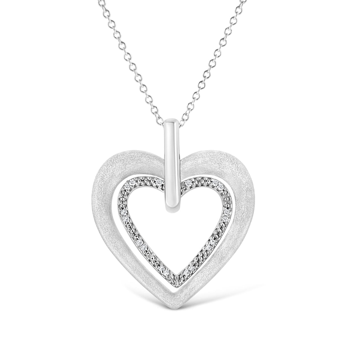 .925 Sterling Silver Prong-Set Diamond Accent Double Heart 18" Pendant Necklace (I-J Color, I1-I2 Clarity) by Haus of Brilliance