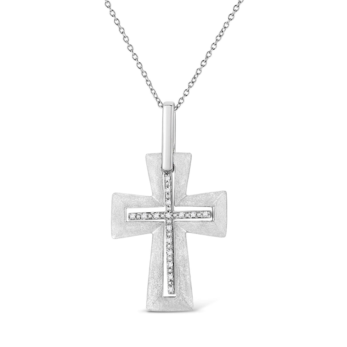 .925 Sterling Silver Prong-Set Diamond Accent Cross 18" Pendant Necklace (I-J Color, I1-I2 Clarity) by Infinite Jewels