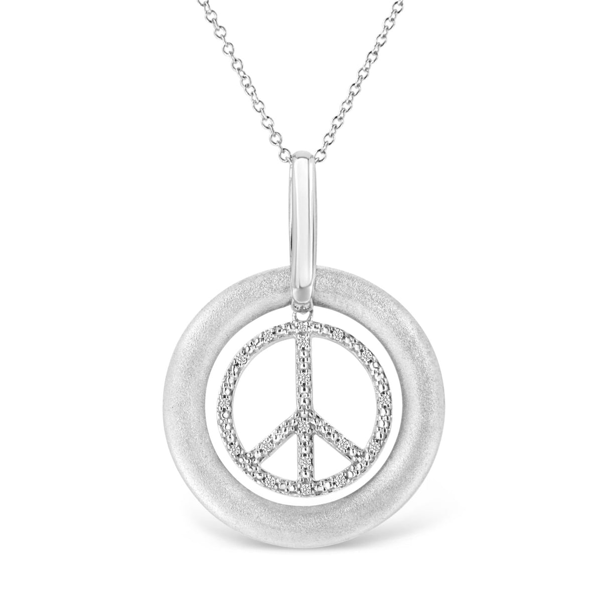 Matte Finish .925 Sterling Silver Diamond Accent Dancing Peace Sign 18" Pendant Necklace (I-J Color, I1-I2 Clarity) by Infinite Jewels